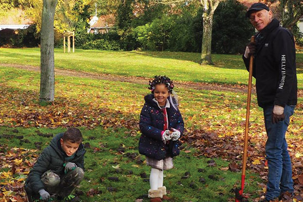 adult and children gardening